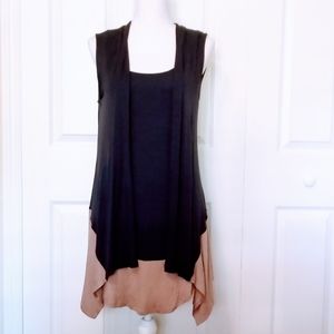 LOGO by Lori Goldstein Color-Block Vest & Tank Top Twin Set - Blackberry/Cocoa